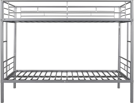 Metal Twin over Twin Bunk Bed,Heavy-duty Sturdy Metal-bed,Noise Reduced Design, 2 Side Ladders, Safety Guardrail,CPC Certified,No Box Spring Needed,Bedroom Furniture,Silver - LeafyLoom