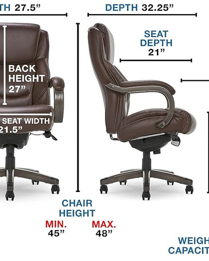 La-Z-Boy Delano Big & Tall Executive Office Chair | High Back Ergonomic Lumbar Support, Bonded Leather, Brown with Weathered Gray Wood | - LeafyLoom