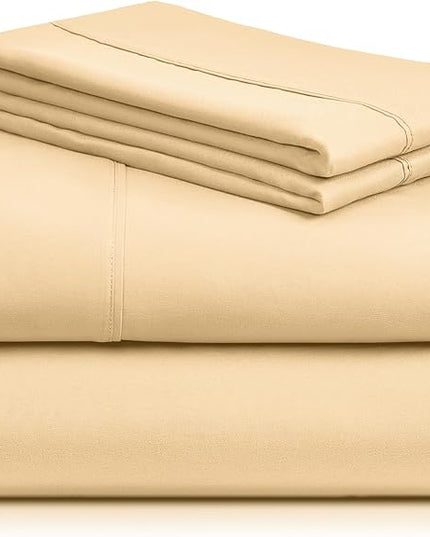 LuxClub 4 PC Sheet Bed Sheets Deep Pockets 18" Eco Friendly Wrinkle Free-Kids-Fitted Sheets Machine Washable Hotel Bedding Silky Soft - Yellow Twin - LeafyLoom