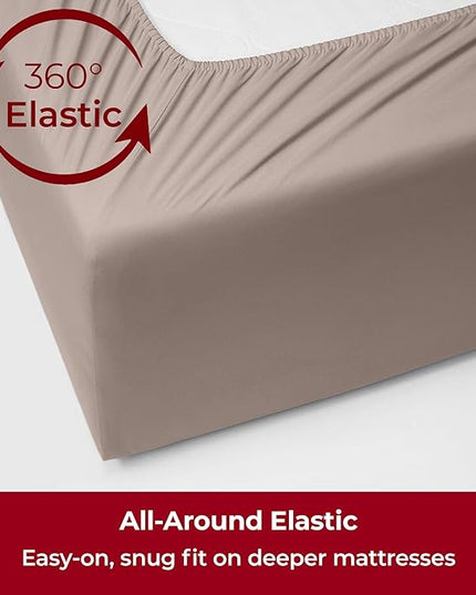 Mellanni Extra Deep Split King Sheets - 5 PC Iconic Collection Bedding Sheets & Pillowcases - Hotel Luxury, Ultra Soft, Cooling Bed Sheets - Extra Deep Pocket up to 21 inch (Split King, Tan) - LeafyLoom