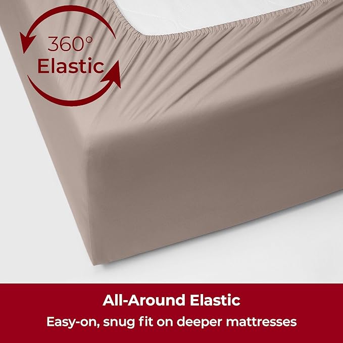 Mellanni Extra Deep Split King Sheets - 5 PC Iconic Collection Bedding Sheets & Pillowcases - Hotel Luxury, Ultra Soft, Cooling Bed Sheets - Extra Deep Pocket up to 21 inch (Split King, Tan) - LeafyLoom