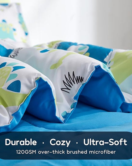 SLEEP ZONE Kids Twin Bedding Comforter Set - Super Cute & Soft Kids Bedding 5 Pieces Set with Comforter, Sheet, Pillowcase & Sham (Cute Dino) - LeafyLoom