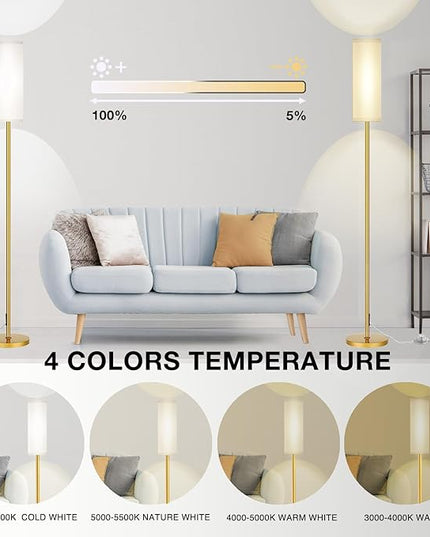 Floor Lamp for Living Room Bedroom with Remote, Modern LED Floor Lamp with Two Adjustment Modes of Reading and Colorful,Standing Lamp Tall Lamp with White Lampshade,9W Bulb Included(Gold) - LeafyLoom