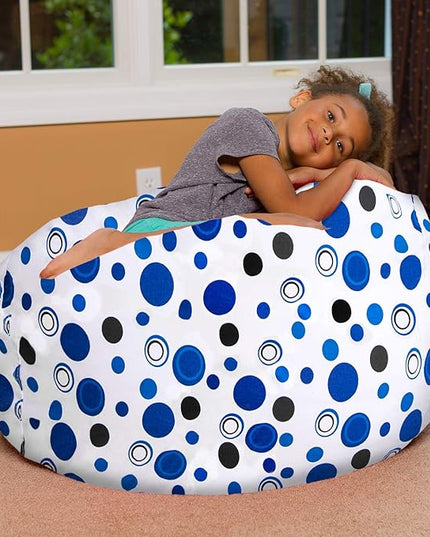 Posh Creations Bean Bag Chair for Kids, Teens, and Adults Includes Removable and Machine Washable Cover, Canvas Bubbles Blue and White, 38in - Large - LeafyLoom