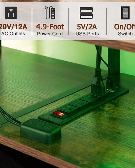 TV Stand for 50/55/60/65 inch TV, LED Entertainment Center with Charging Station, Long TV Table with Storage Drawer and Shelf, TV Console for Living Room Bedroom, Rustic Brown, HTS062BR - LeafyLoom