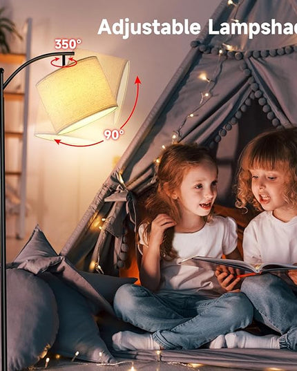 Floor Lamp for Living Room with 4 Color Temperatures, Standing Lamp with Adjustable Linen Shade， Remote Control and Stepless Dimmable tall lamp for Bedroom, Office，9W Bulb Included（Black） - LeafyLoom