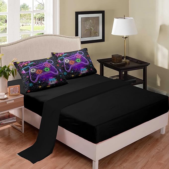 NINENINE Gaming Comforter Gamer Bedding Sets for Boys,6PCS Full Size Bedding Sets for Boys,Bed in A Bag Gamer Comforter Sets(1Comforter,1Flat Sheet,1Fitted Sheet,1Cushion Cover,2Pillowcases)… - LeafyLoom