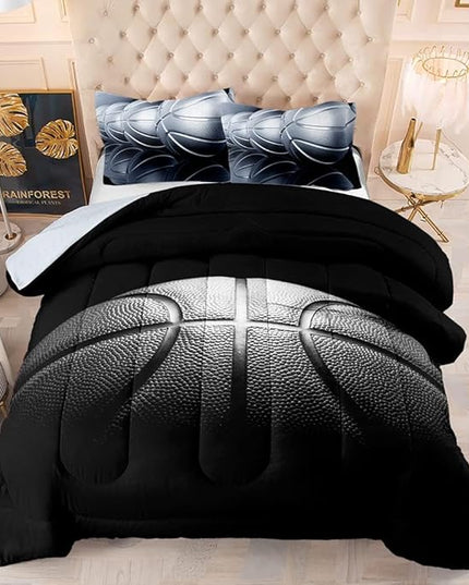 Basketball Comforter Set,Sports Basketall Bedding Set with Pillowcases, Boys Comforter Set Twin,Twin Black Ultra Soft Microfiber Kids Comforter Set,Basketball Bedding for Teen Boy Kids - LeafyLoom