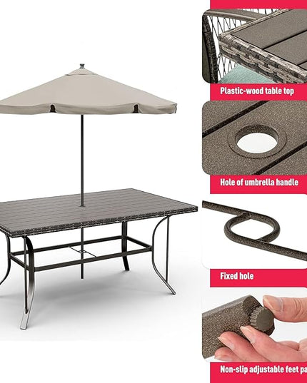 Pamapic Patio Dining Set, 7 Piece, Outdoor Wicker Furniture Set for Backyard Garden Deck Poolside/Iron Slats Table Top, Removable Cushion, Green - LeafyLoom