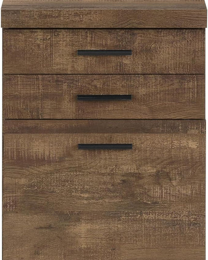 Monarch Specialties 7400, Rolling Mobile, Storage, Printer Stand, Office, Work, Laminate, Brown, Contemporary, Modern Filing Cabinet-3 Drawer Reclaimed Wood/Castors, 18.25" L x 17.75" W x 25.25" H - LeafyLoom