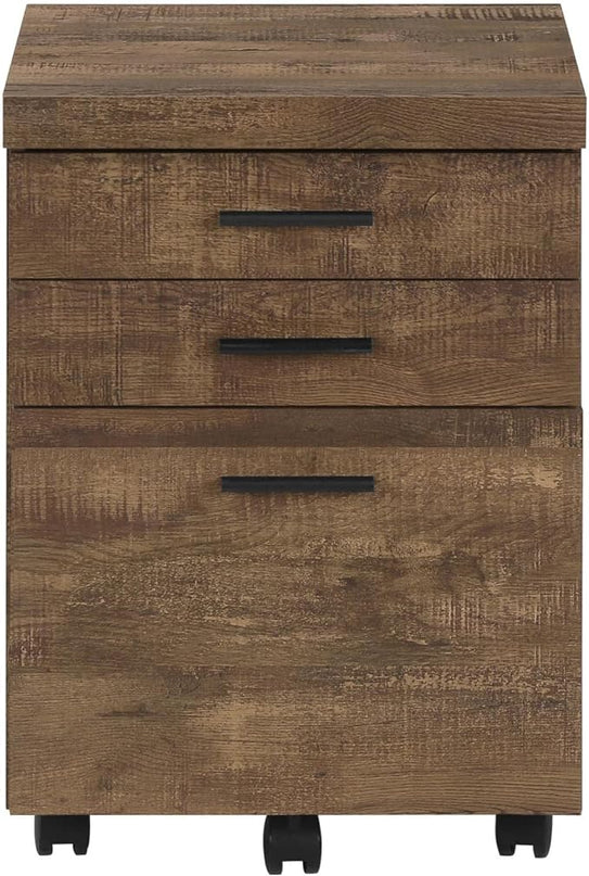 Monarch Specialties 7400, Rolling Mobile, Storage, Printer Stand, Office, Work, Laminate, Brown, Contemporary, Modern Filing Cabinet-3 Drawer Reclaimed Wood/Castors, 18.25" L x 17.75" W x 25.25" H - LeafyLoom