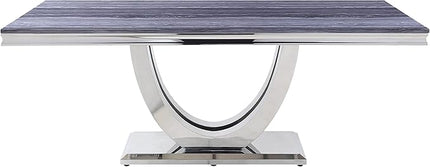NicBex Dining Table Contemporary Kitchen Table Farmhouse Rustic Dining Table in Faux Marble & Mirrored Silver Finish Rectangular Dining Table, Easy Assembly, Gray + Silver - LeafyLoom
