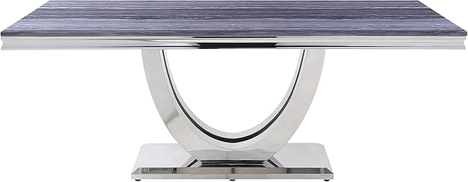 NicBex Dining Table Contemporary Kitchen Table Farmhouse Rustic Dining Table in Faux Marble & Mirrored Silver Finish Rectangular Dining Table, Easy Assembly, Gray + Silver - LeafyLoom