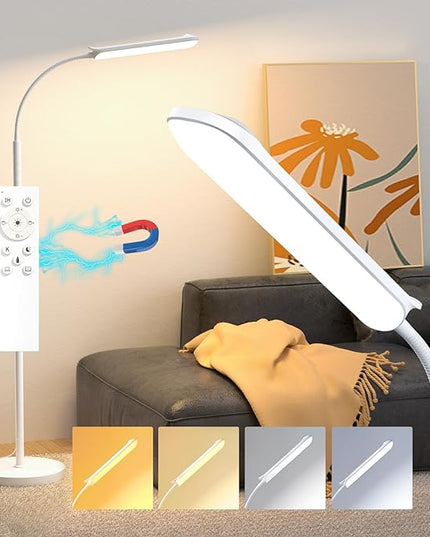 LED Floor Lamp, 18W Super Bright Floor Lamp for Living Room, Adjustable Stepless Colors & Brightness Gooseneck Standing Lamp, Eye Caring Reading Light with Remote& Touch Control for Bedroom Office - LeafyLoom