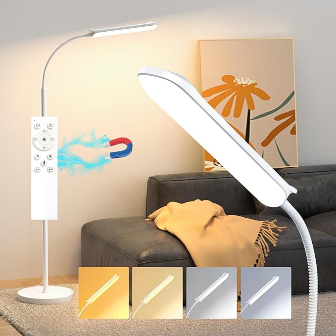 LED Floor Lamp, 18W Super Bright Floor Lamp for Living Room, Adjustable Stepless Colors & Brightness Gooseneck Standing Lamp, Eye Caring Reading Light with Remote& Touch Control for Bedroom Office - LeafyLoom