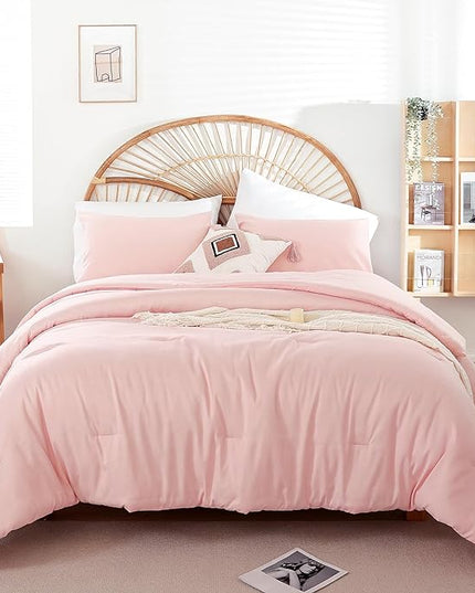 Blush Pink Comforter Set Twin Boho Pink Twin Comforter with 1 Pillowcases - Soft Lightweight Cozy Bedding Set for All Season - Beige Comforter Twin Size for Women Teens Kids - LeafyLoom
