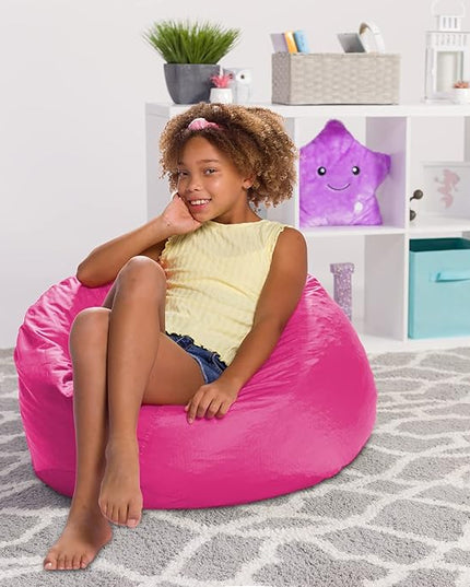 Posh Creations Structured Comfy Seat for Playrooms and Bedrooms, Large Bean Bag Chair, 100in Round Classic Bean Bag, Pink - LeafyLoom