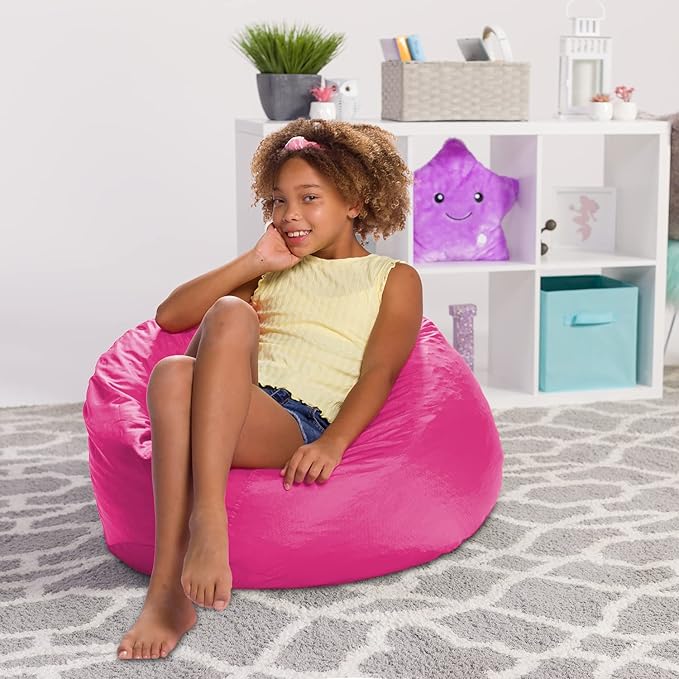 Posh Creations Structured Comfy Seat for Playrooms and Bedrooms, Large Bean Bag Chair, 100in Round Classic Bean Bag, Pink - LeafyLoom