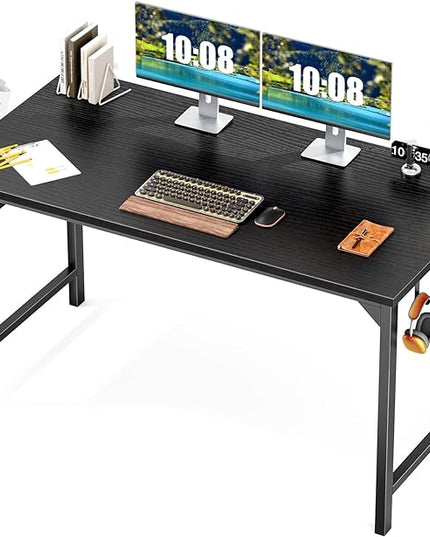 JHK Computer Desk Office 48 Inch Writing Work Kids Study Simple Wooden Table for Home Bedroom Modern Style with Headphone Hooks & Storage Bag, Black - LeafyLoom