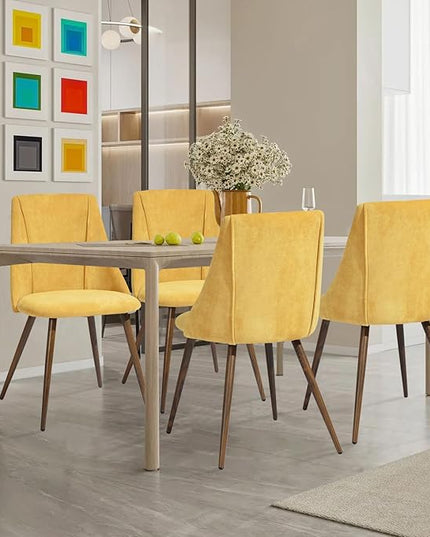 FurnitureR Dining Chairs Set of 2 Modern Fabric Upholstered Side Chairs Accent Chair Lving Room Chair with Soft Seat/Metal Legs for Home Kitchen Restaurant, Yellow - LeafyLoom