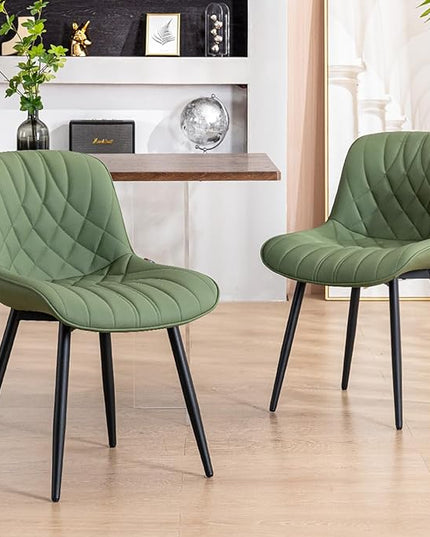 YOUNUOKE Dining Chairs Set of 2 Mid Century Modern Kitchen Chair Comfortable Upholstered Faux Leather Dinner Chairs for Kitchen Dining Room, Olive - LeafyLoom