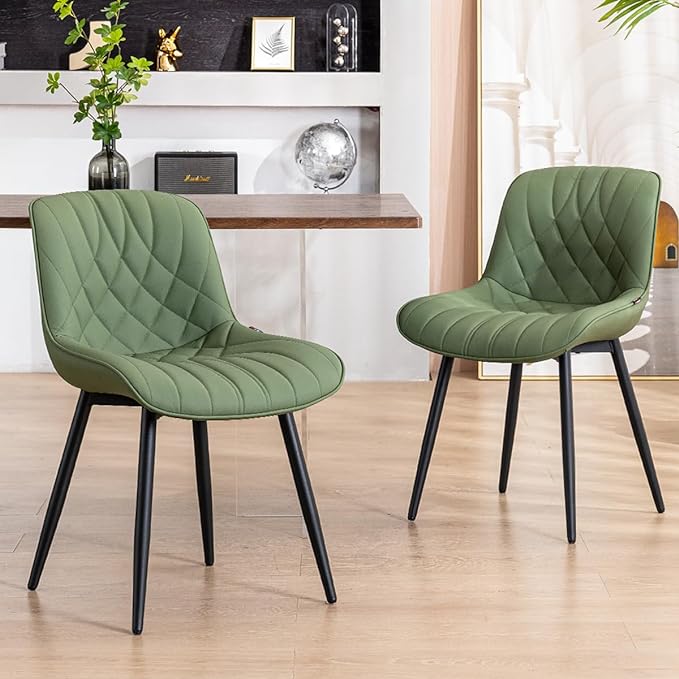 YOUNUOKE Dining Chairs Set of 2 Mid Century Modern Kitchen Chair Comfortable Upholstered Faux Leather Dinner Chairs for Kitchen Dining Room, Olive - LeafyLoom