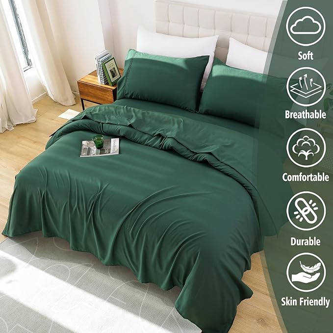 Whitney Home Textile Queen Sheet Set - 4 Piece Soft Breathable Bed Sheets for Queen Size Bed, Deep Pocket Lxuury Brushed Sheets, Hotel Bedding Sheets and Pillowcases, Wrinkle Free Oeko-Tex Sheets - LeafyLoom