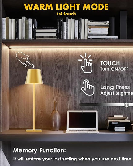 2-Pack LED Cordless Table Lamp with RGB & Stepless Dimming, 3W 5500mAh Rechargeable Table Lamps Battery Operated Table Light Stepless Dimmable Portable Table Lamp for Table/Bedroom/Outdoor (Gold) - LeafyLoom