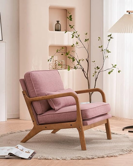 Bonnlo Pink Accent Chairs Set of 2, Upholstered Mid Century Modern Lounge Chairs Reading Chairs Side Sitting Chair Solid Wood Farmhouse Armchairs for Living Room, Bedroom, Guest Room - LeafyLoom
