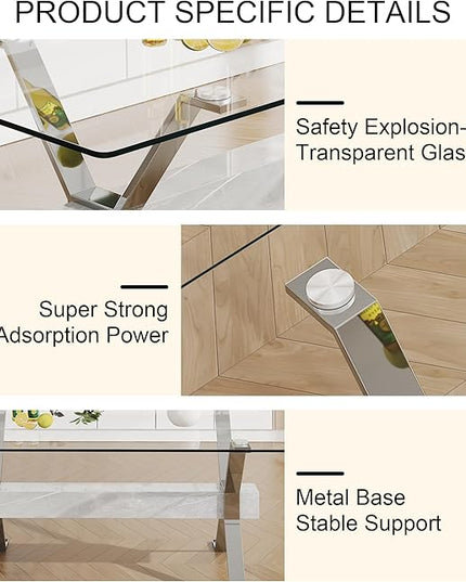 NicBex Dining Table Modern Tempered Glass Dining Table Large Modern Office Desk with Silver Plated Metal Legs and MDF Crossbars, Suitable for Both Home and Office Use, Silver + White - LeafyLoom