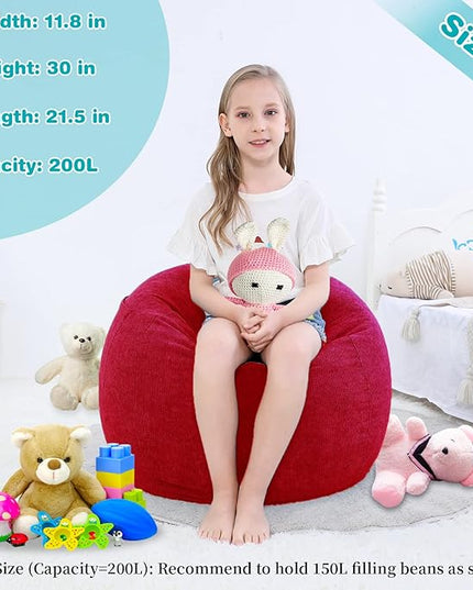 Stuffed Animal Storage Bean Bag Chair Cover (No Filler) for Kids and Adults.Soft Premium Corduroy Stuffable Beanbag for Organizing Children Plush Toys or Memory Foam Small 100L (Red) - LeafyLoom