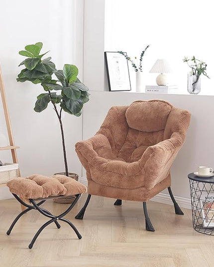 Cozy Lazy Chair and Ottoman, Large Contemporary Accent Lounge Chair Set, Leisure Upholstered Reading Armchair for Bedroom, Living Room, Dorm Rooms, Office - LeafyLoom