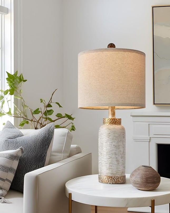 Table Lamp for Bedroom Living Room 20.25" Farmhouse Rustic Vintage Small Lamps Bedside Nightstand Light Home Office Desk Retro Mysterious East Style Deco (Antique White) - LeafyLoom