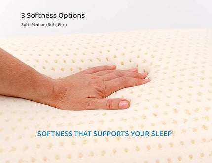 Talalay Natural Latex Foam Pillow DreamLogix - Queen Size Medium Soft Pillow for Sleeping, Side, Stomach & Back Sleepers, Neck Support, 100% Cotton Cover, (Medium Soft, Queen Size 28''x16''x6'') - LeafyLoom