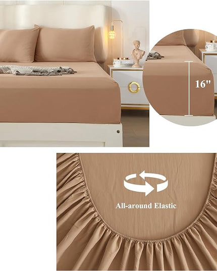 HighBuy Camel Beige Full Size Sheet Set Extra Soft Deep Pocket Sheets Set,4 Piece Bed Sheets Set Fit 16 Mattress,Wrinkle,Fade,Stain Resistant Cooling Bed Sheets,Pillowcases Set (Full,Camel Beige) - LeafyLoom