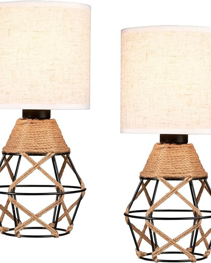 Hamilyeah Woven Table Lamps Set of 2, Farmhouse Lamps for Nightstand with On/Off Switch, Bedside Lamps with Fabric Shade, Modern Simple Lamps for Bedroom, Living Room,home office - LeafyLoom