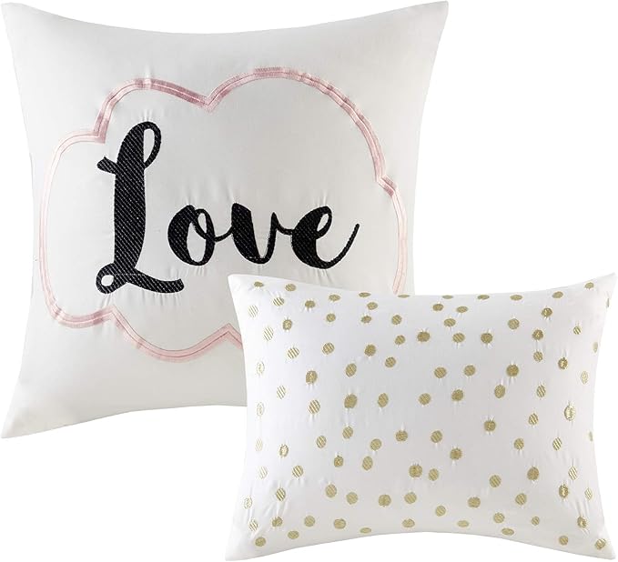 Intelligent Design Raina Comforter Microfiber Metallic Print Geometric Design Embroidered Toss Pillow Modern Trendy Casual All Season Bedding Set Matching Sham, Full/Queen, Blush/Gold 5 Piece - LeafyLoom