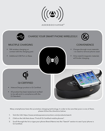 Adesso 4507-01 Maxine Desk Lamp Wireless Charging, 7W LED, 5W QI, USB Port, Indoor Lighting Lamps - LeafyLoom