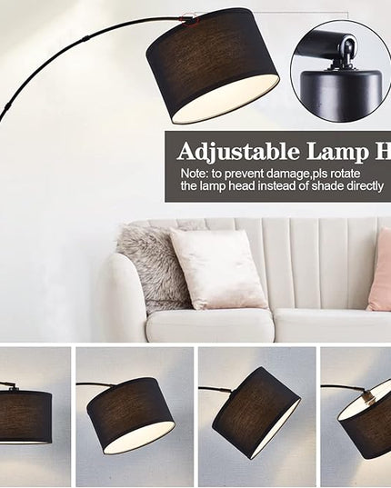 Arc floor lamps for living room, Dimmable Floor Lamp with Adjustable Head, Black Finish Modern Floor Lamp, Over Couch Tall Standing Hanging Light for Reading, Bedroom, Office, 8W LED Bulb Include - LeafyLoom