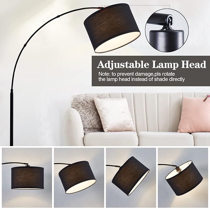 Arc floor lamps for living room, Dimmable Floor Lamp with Adjustable Head, Black Finish Modern Floor Lamp, Over Couch Tall Standing Hanging Light for Reading, Bedroom, Office, 8W LED Bulb Include - LeafyLoom