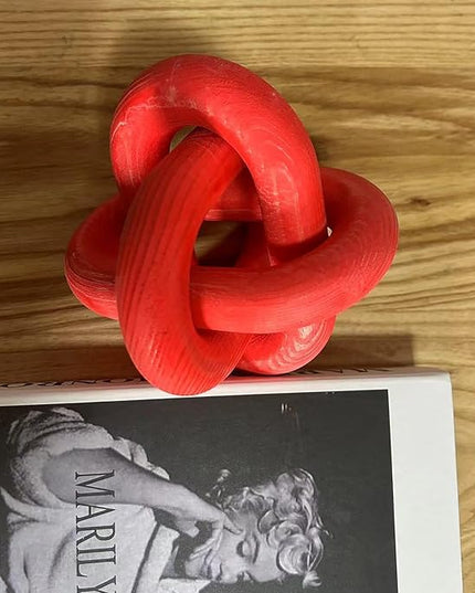 Wood Knot Decor -Coffee Table Decor Shelf Decor Table Books Hand Carved Home Decoration Boho Country Rustic Modern Shabby Chic Style Decor 3 Link Wooden Knot Chain Link Decor (Wine Red) - LeafyLoom