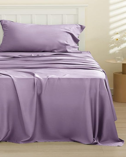 Bedsure Twin XL Sheet Set Dorm Bedding, Cooling Sheets Twin Extra Long Sheets, Rayon Derived from Bamboo, Deep Pocket Up to 16", Hotel Luxury Silky Bedding Sheets & Pillowcases, Lilac - LeafyLoom