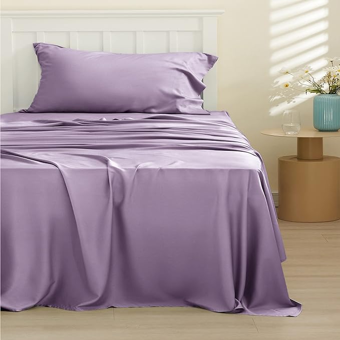 Bedsure Twin XL Sheet Set Dorm Bedding, Cooling Sheets Twin Extra Long Sheets, Rayon Derived from Bamboo, Deep Pocket Up to 16", Hotel Luxury Silky Bedding Sheets & Pillowcases, Lilac - LeafyLoom