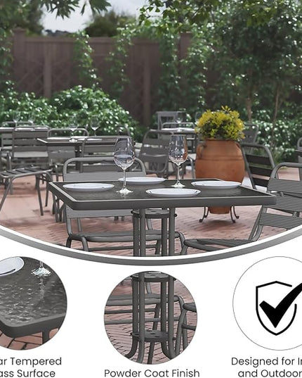Flash Furniture Lila 31.5'' Square Glass Table with 4 Metal Aluminum Slat Stack Chairs, Silver - LeafyLoom
