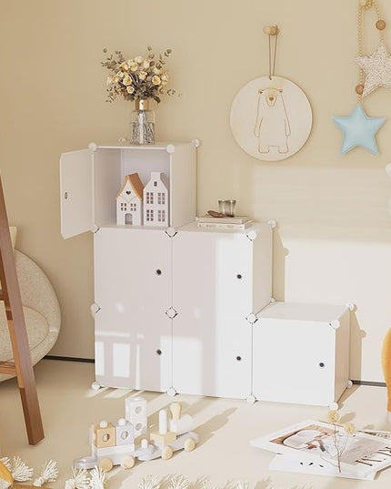 C&AHOME Cube Storage Organizer with Doors, 6-Cube Shelves, Closet Cabinet, DIY Plastic Modular Bookshelf Ideal for Bedroom, Living Room, 36.6”L x 12.4”W x 36.6”H Milky USHS3006M-DOOR - LeafyLoom