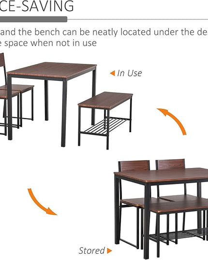 NicBex Dining Table for 4 Breakfast Nook Table Set Industrial 4 Piece Dining Room Table Set with Bench Wooden Kitchen Table and Chairs w/Storage Rack for Kitchen, Dinette, Rustic Brown - LeafyLoom