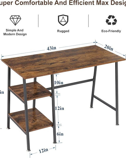 VECELO 43 Inch Home Office Computer Easy to Assemble Simple Table Modern Student Study Desk,Water Proof, Walnut+black leg - LeafyLoom