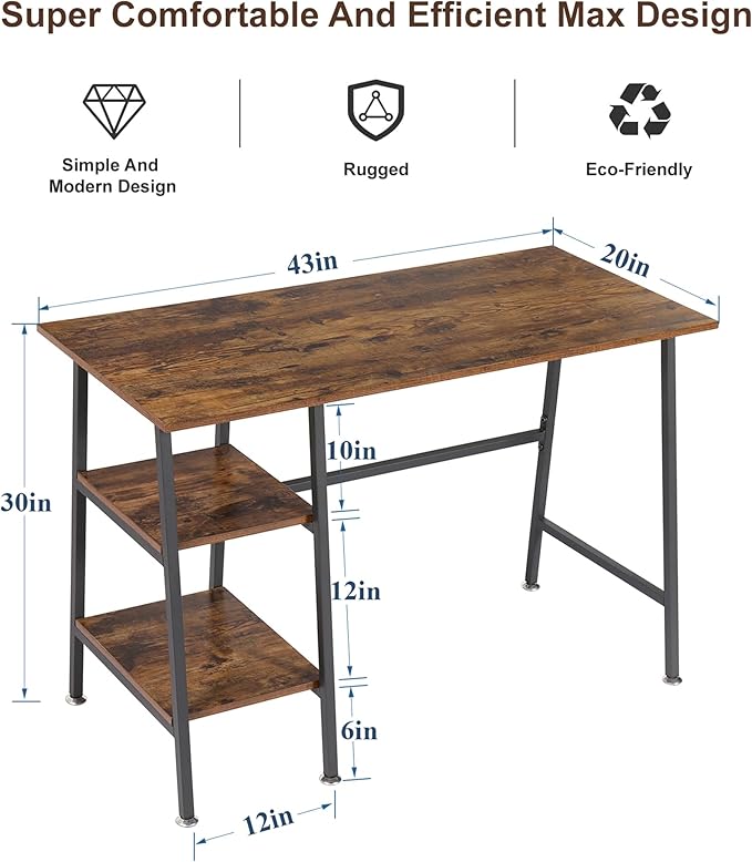 VECELO 43 Inch Computer, Writing Home Office Hutch Workstation with Shelf Storage Desk 43", New Walnut - LeafyLoom