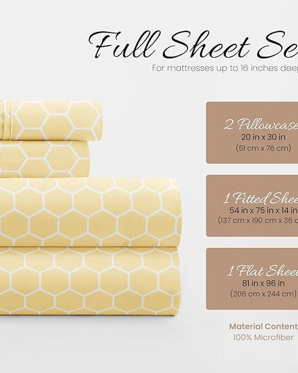 Linen Market 4 Piece Full Bedding Sheet Set (Yellow Geometric) - Sleep Better Than Ever with These Ultra-Soft & Cooling Bed Sheets for Your Full Size Bed - Deep Pocket Fits 16" Mattress - LeafyLoom
