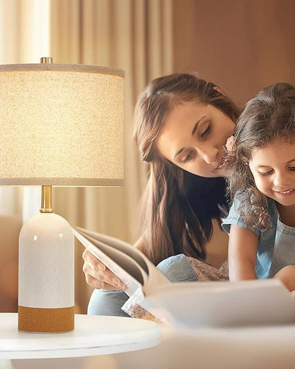 3 Color Temperature Small Table Lamp for Bedroom, Bedside Desk Reading Lamps, 21.5" Nightstand Ceramic Lamp for Kids Room, Living Room, Dorm, Home Office, Bulbs Included - LeafyLoom